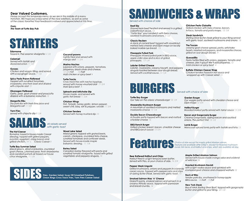 turtle bay takeout menu