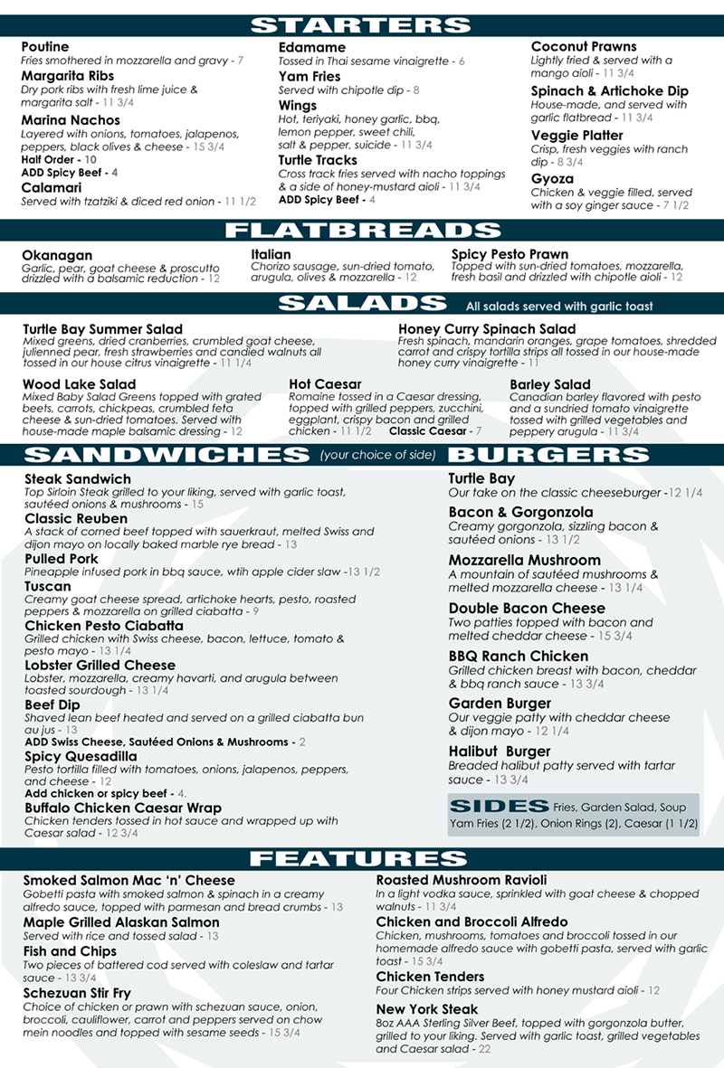 turtle bay food menu