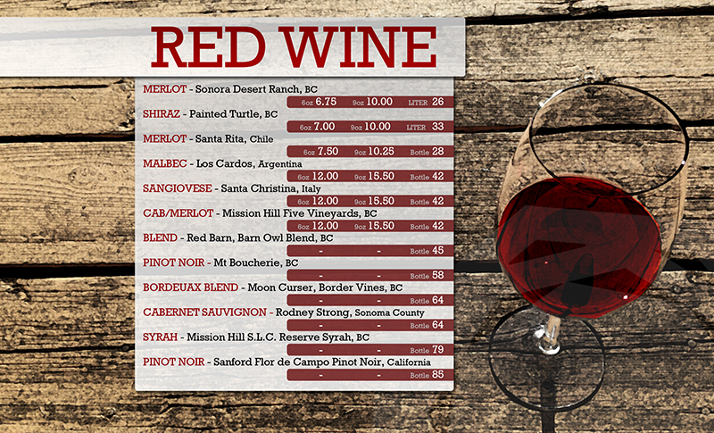 turtle bay red wine menu