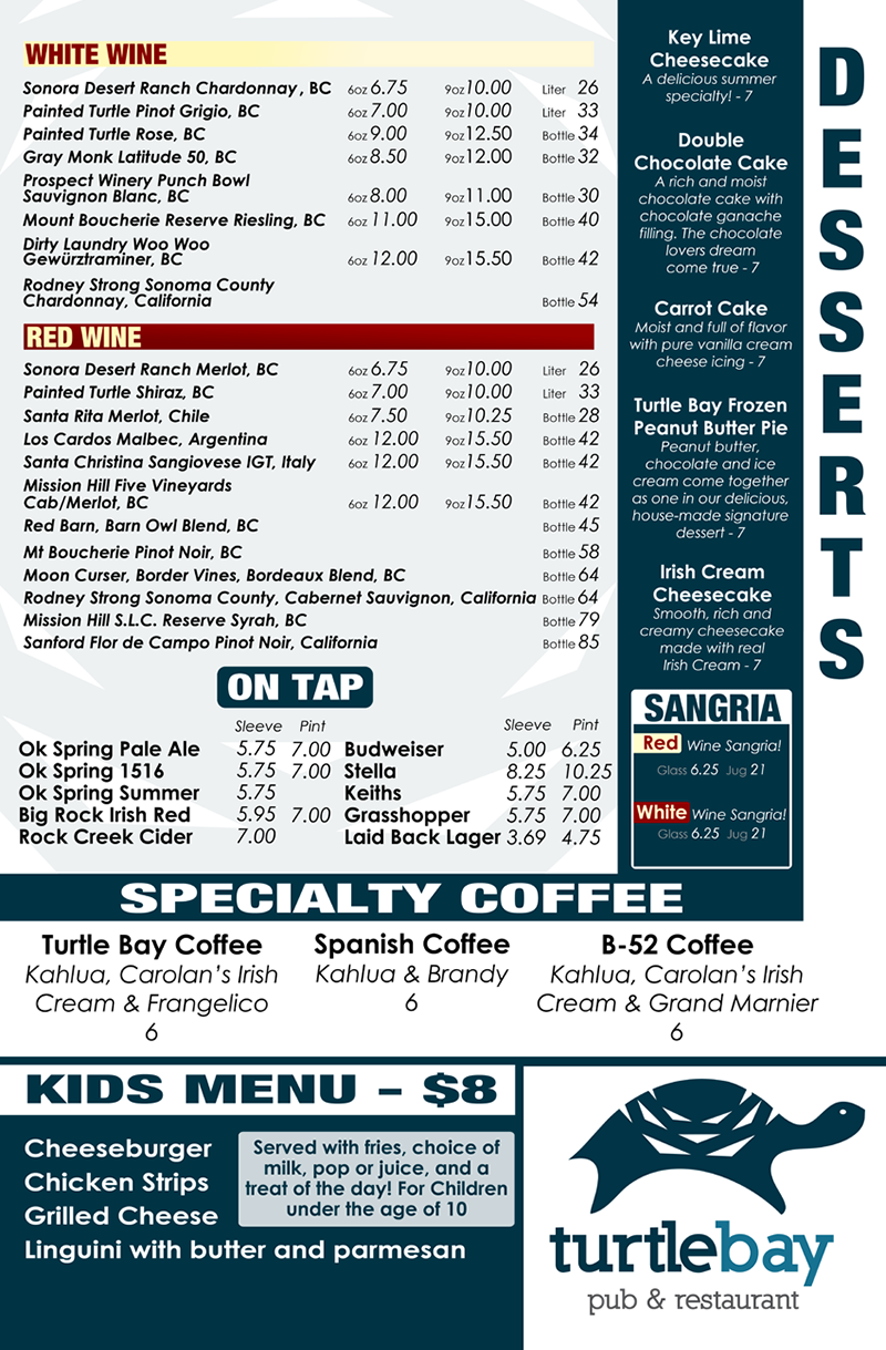 turtle bay food menu